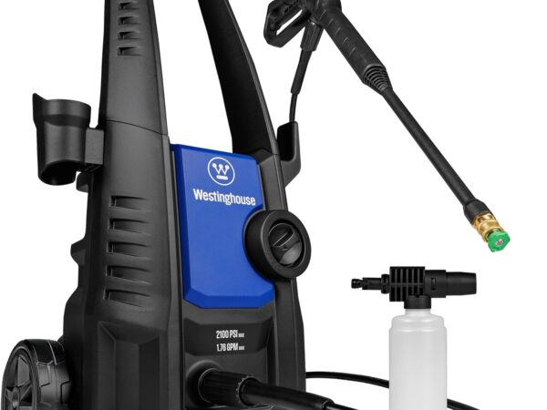 Westinghouse ePX3500 Electric Pressure Washer. 2500 Max PSI 1.76 Max GPM with Anti-Tipping Technology. Onboard Soap Tank. Pro-Style Steel Wand. 5-Nozzle Set. for Cars/Fences/Driveways/Home/Patios