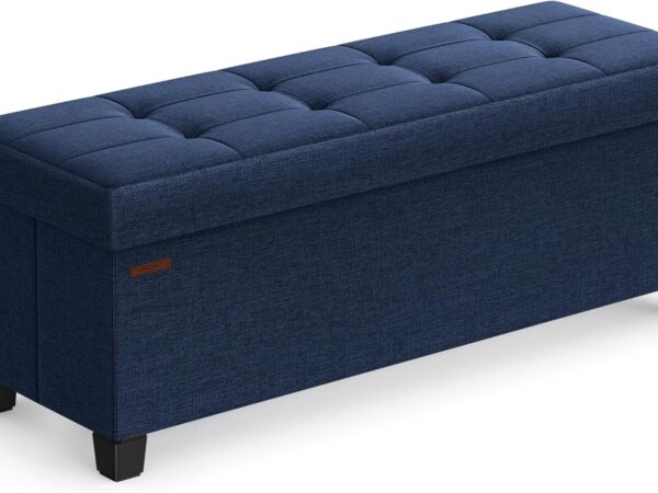 SONGMICS Storage Ottoman Bench. Foldable Foot Rest with Legs. 15 x 43 x 15.7 Inches. End of Bed Bench. Storage Chest. Load up to 660 lb. for Living Room. Bedroom. Entryway. Slate Gray ULSF018G01