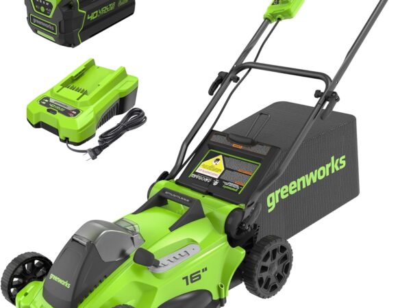 Greenworks 40V 16" Brushless Cordless (Push) Lawn Mower (75+ Compatible Tools). 4.0Ah Battery and Charger Included