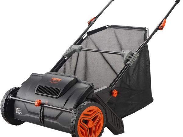 VEVOR Push Lawn Sweeper. 21inch Leaf & Grass Collector. Heavy Duty Thickened Steel Durable to Use with Large Capacity 3.5 cu. ft. Mesh Collection Hopper Bag. 2 Spinning Brushes