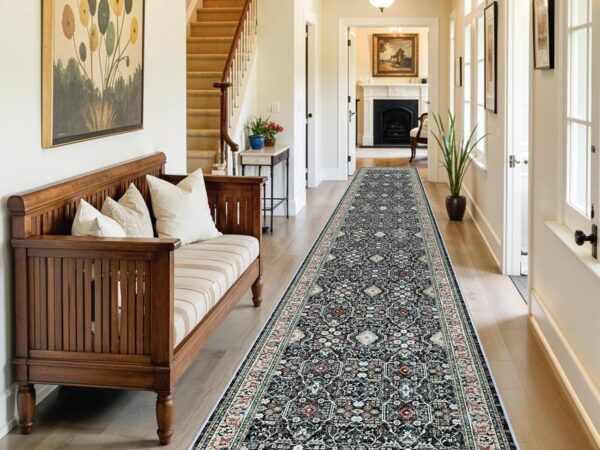 4x8 Washable Hallway Area Rug: Vintage 8ft Soft Runner Rug for Living Room Entryway Non Slip Water Resistant Wide Soft Carpet for Kitchen Bedroom Thin Floor Mat for Bathroom Dining Room(Brown.4x8)