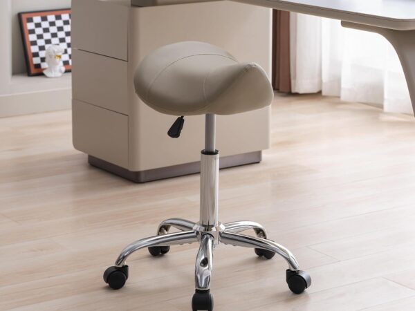 Swivel Saddle Stool with Wheels. Adjustable Rolling Stool 18"-26". Faux Leather Rolling Stool for Salon. Massage. Clinic. Lab. Office (Black. 1PCS (18"-26"))