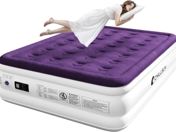 CHILLSUN Twin Air Mattress Inflatable Airbed with Built in Pump. 3 Mins Quick Self-Inflation. Comfortable Top Surface Blow Up Bed for Home Portable Camping Travel. 75x39x18''. 550 lb MAX