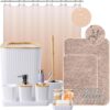 Bathroom Accessory Set–Bathroom Sets with Shower Curtain and Rugs. Non Slip Bathroom Rugs Super Absorbent. Pink Ombre Waterproof Shower Curtain with Hooks. Pink Bathroom Sets Complete for Home