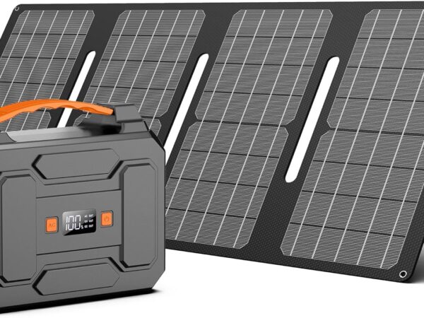Solar Powered Generator 200W Peak/100W Rated. Portable Solar Generator Power Station with Solar Panels 40W Included. 146Wh Solar Power Bank with AC Outlet 110V for Home Use Camping Outdoor Adventure